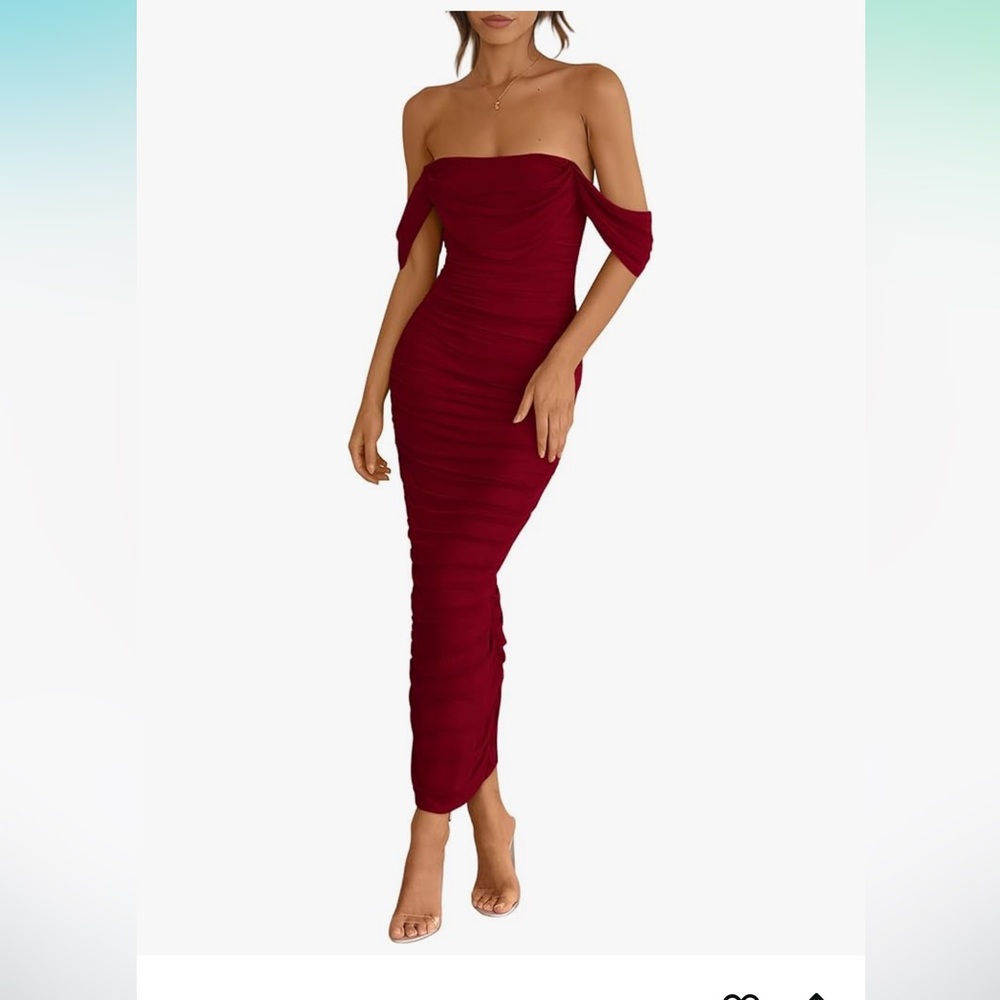PrettyGarden Elegant Off-Shoulder Burgundy Ruched Dress